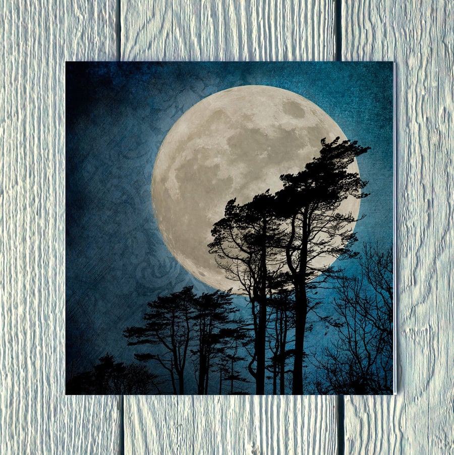 Moonlit Trees on Skye, Greetings Card