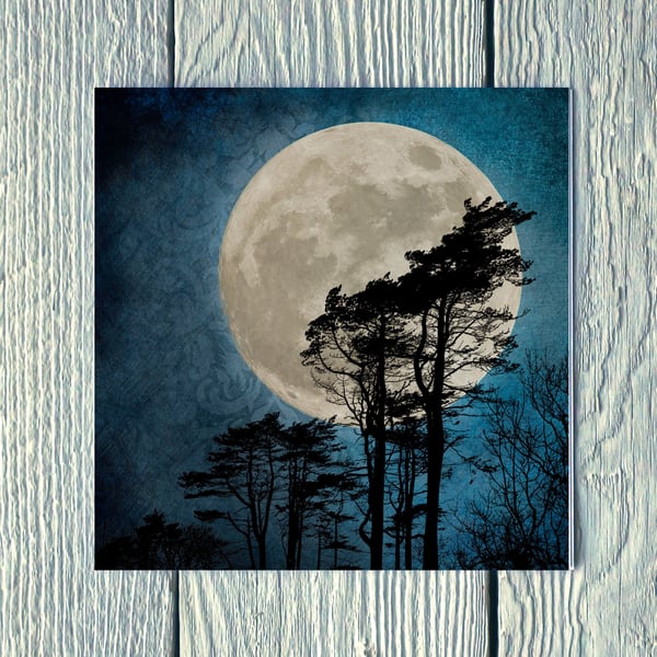 Moonlit Trees on Skye, Greetings Card