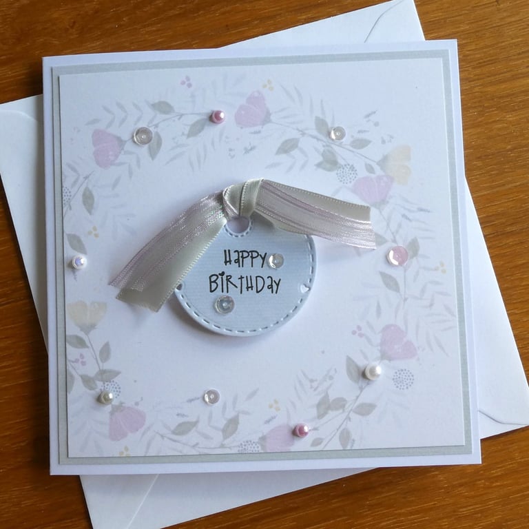 Happy Birthday Card - Pastel Floral Wreath
