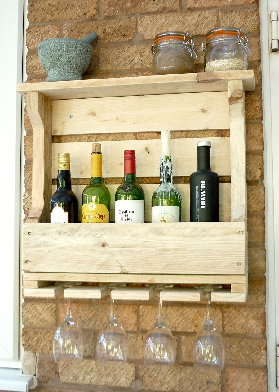 Rustic Wooden Wine Rack & Shelf - Natural