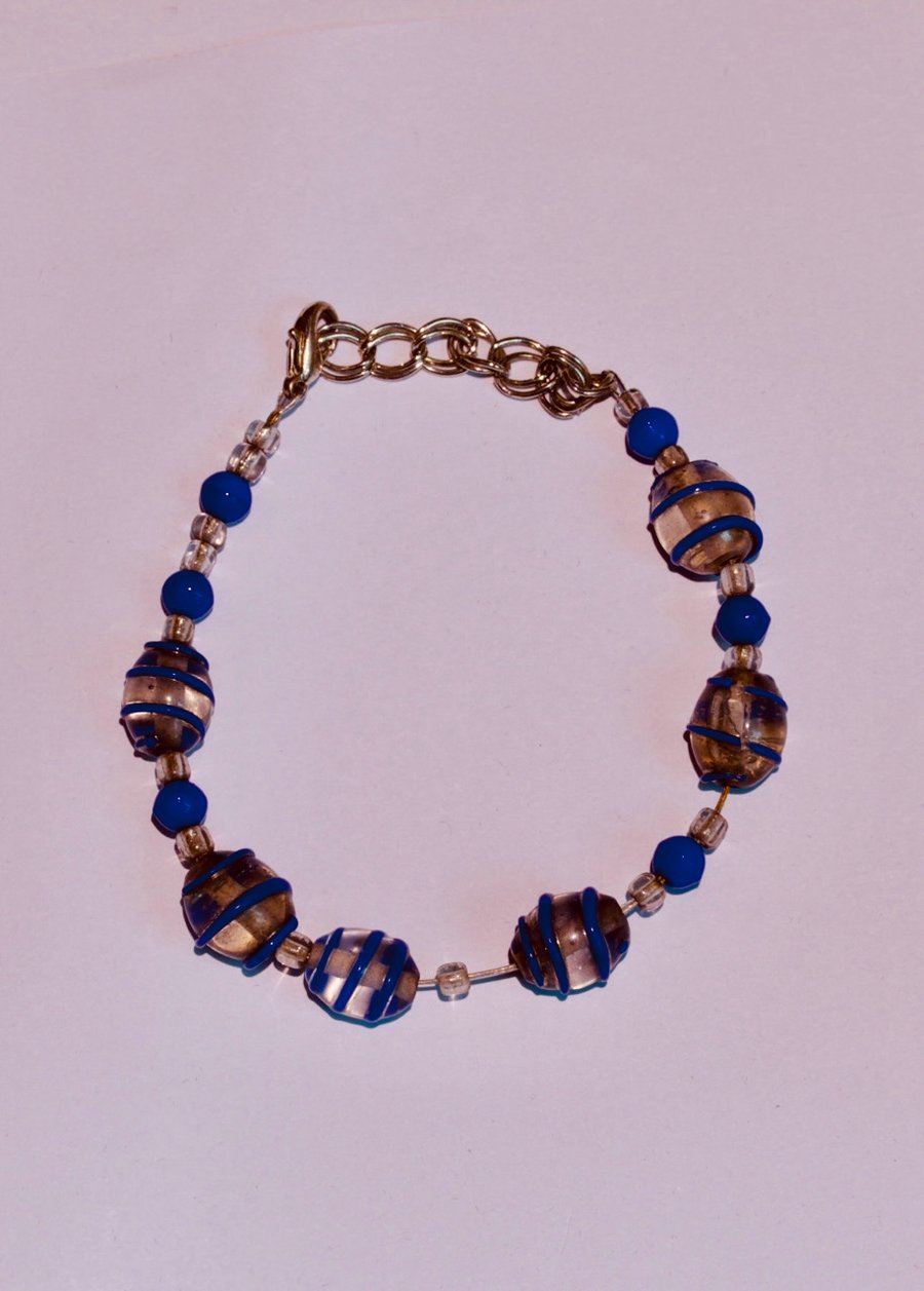 Handcrafted Ocean Blue & Swirled Glass Bead Charm Bracelet