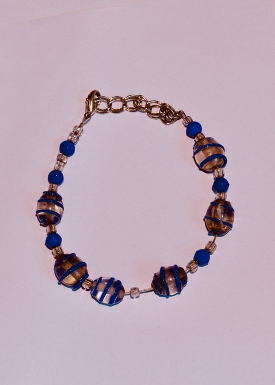 Handcrafted Ocean Blue & Swirled Glass Bead Charm Bracelet