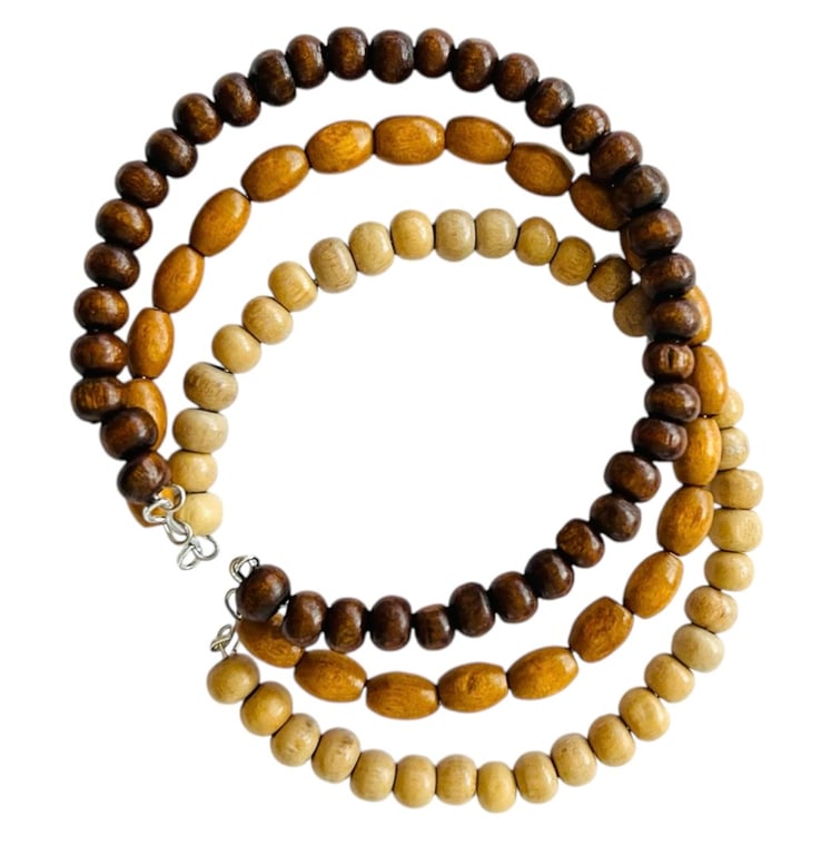 Summer bangle made of 3 bangles using wooden beads - Boho jewellery - Stretchy 
