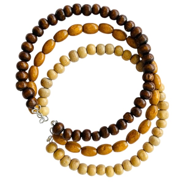 Summer bangle made of 3 bangles using wooden beads - Boho jewellery - Stretchy 