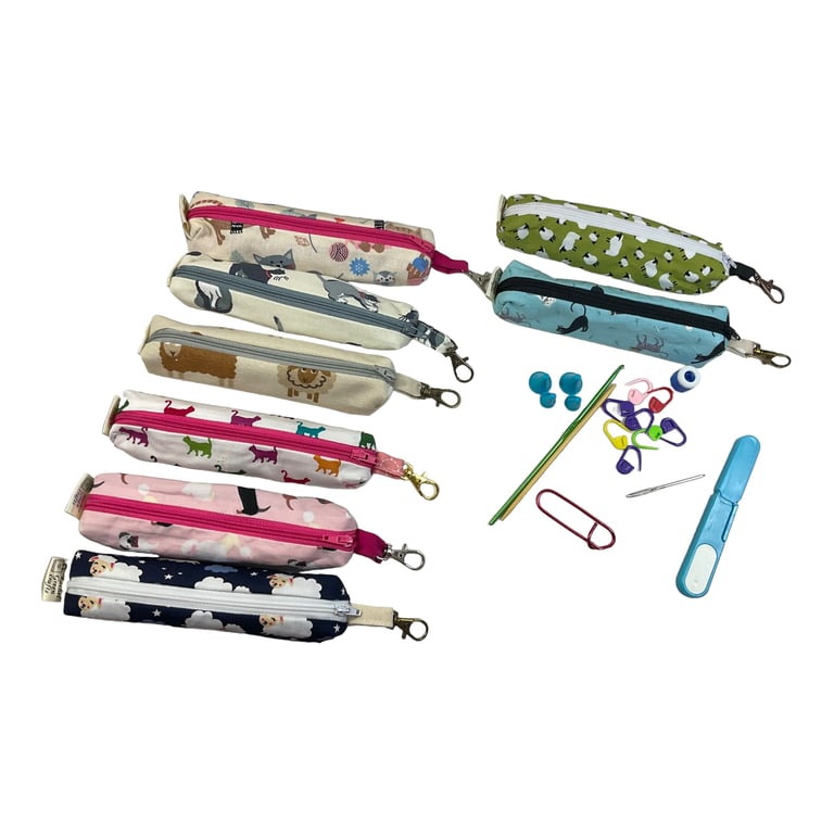 Knitting and crochet travel notions kit, clip on knit bag travel kit, 