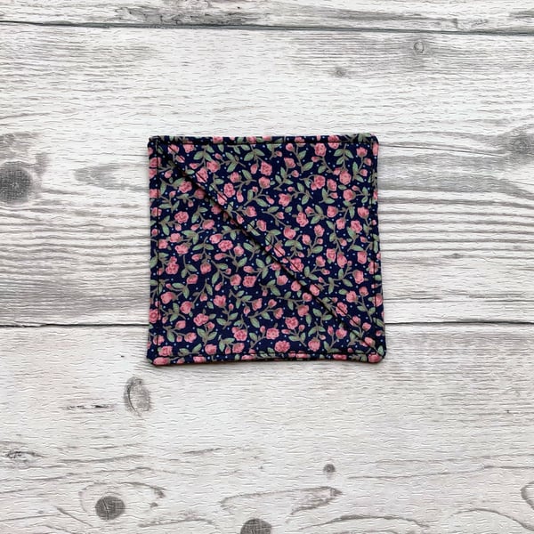 Navy and pink ditsy floral cotton fabric corner bookmark. Book lovers gift. 