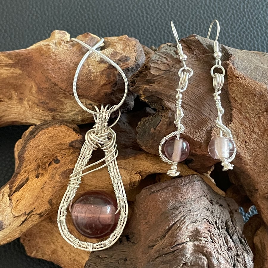 Purple Glass Handmade Earrings and Pendant Gift Set