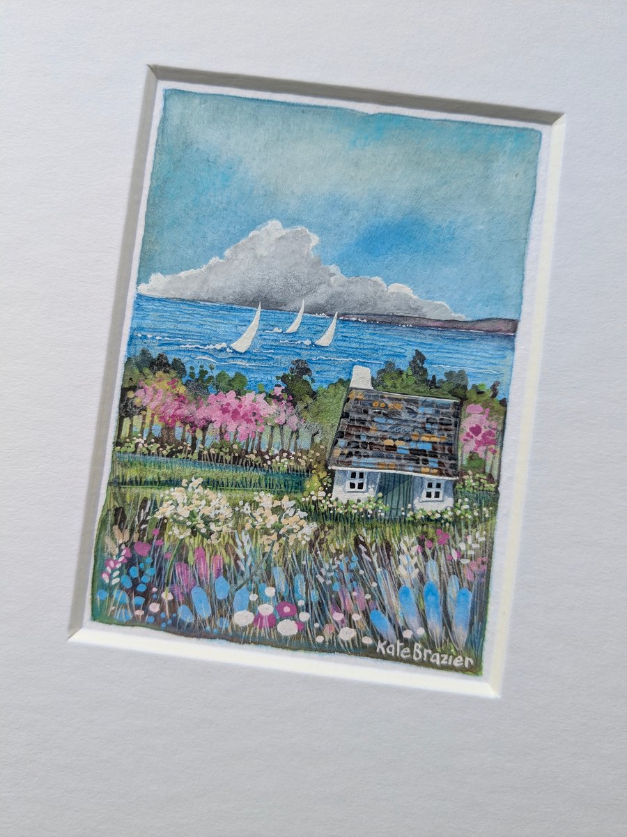 Bayside Cottage - Original miniature. A5 Mounted