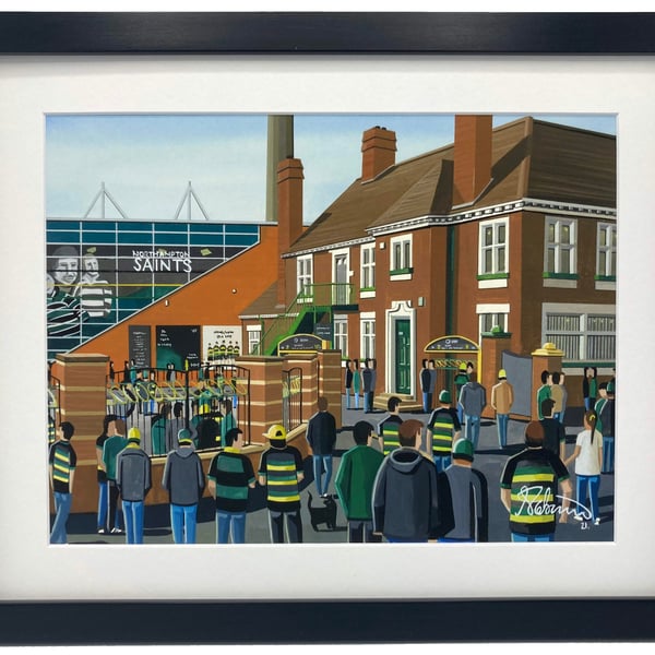 Northampton Saints, Franklins Gardens, High Quality Framed Rugby Art Print.