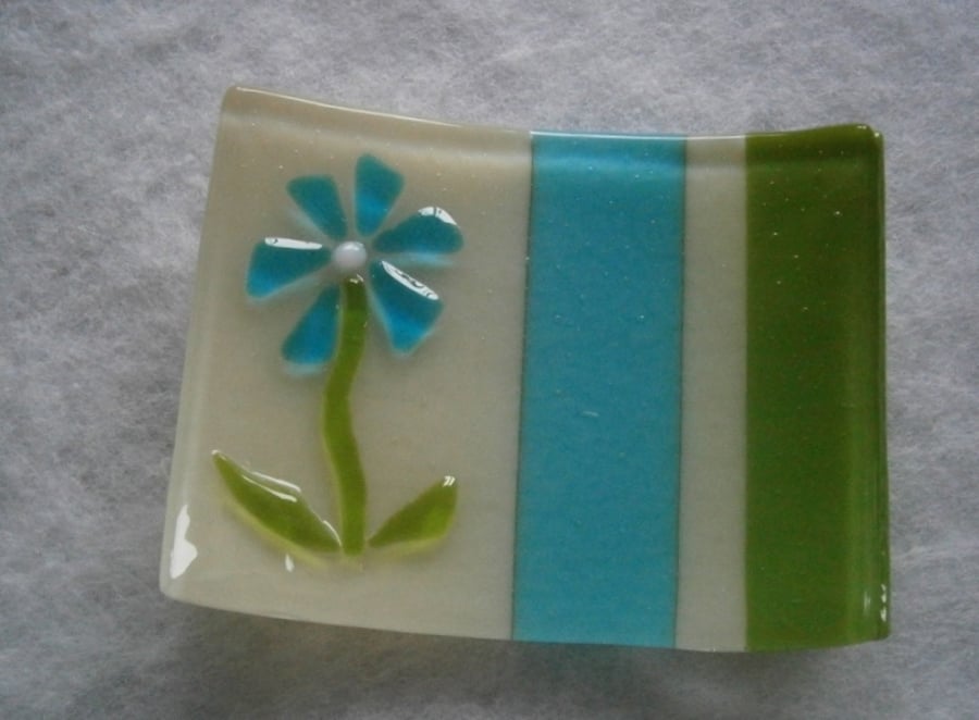 Fused glass soap or trinket dish with flower