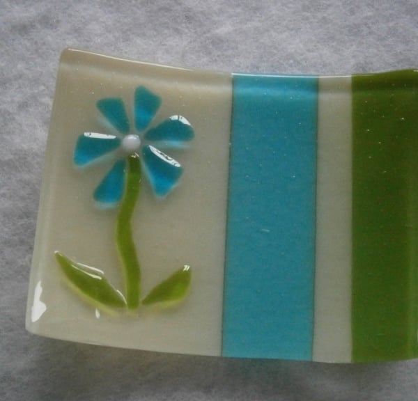 Fused glass soap or trinket dish with flower