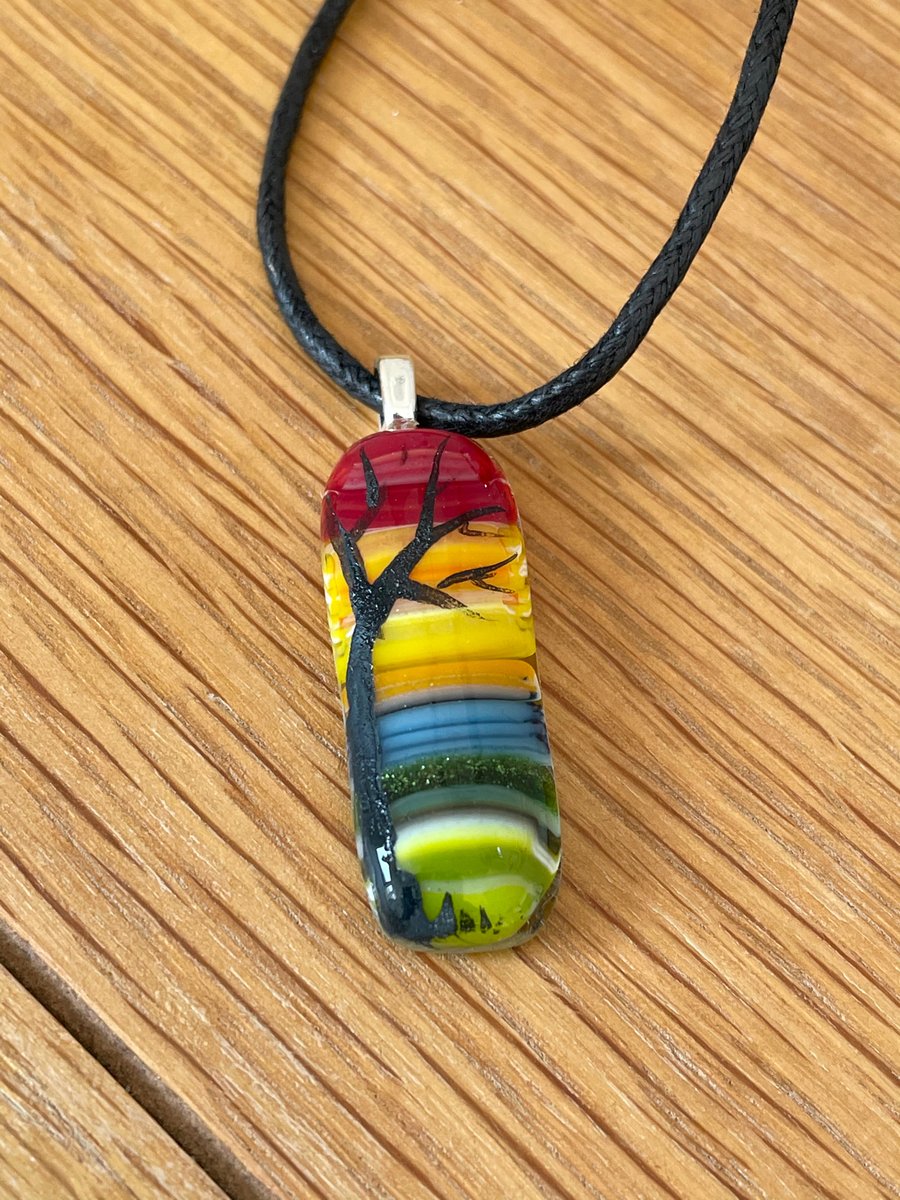 Fused glass sunset necklace 