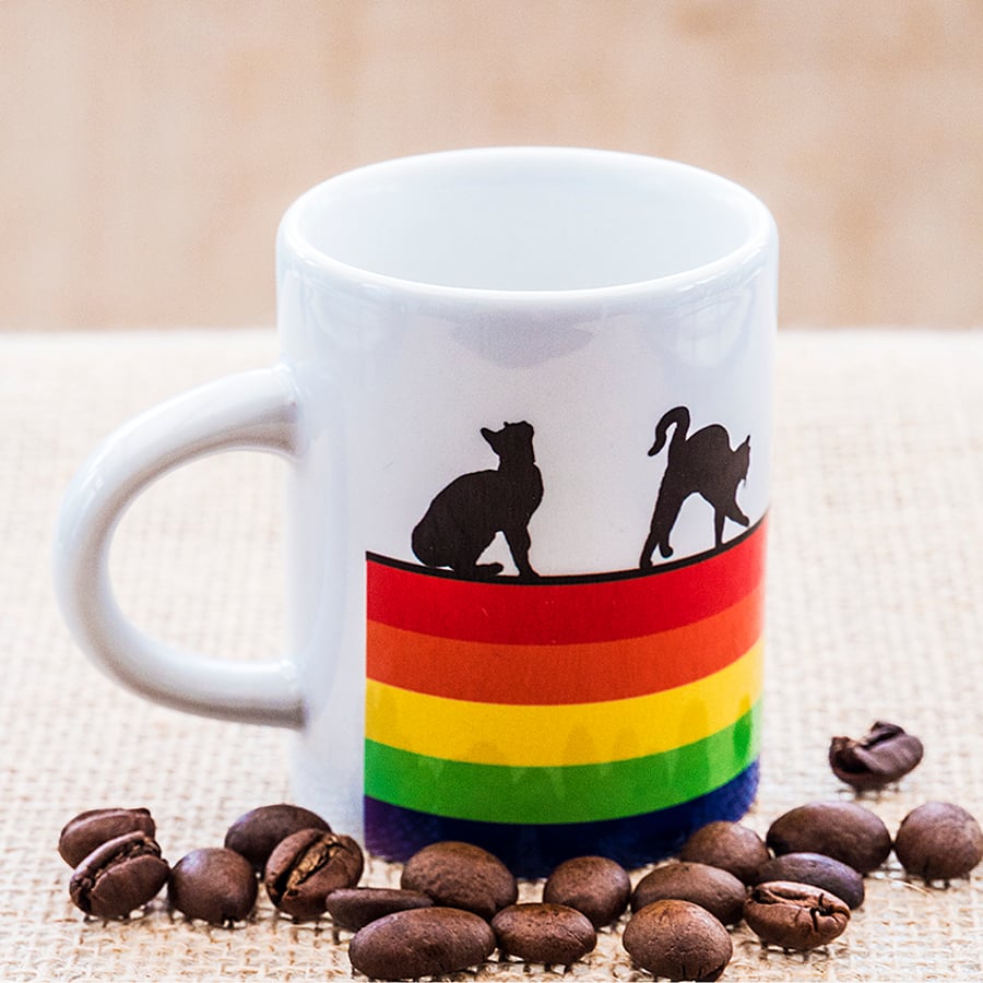 Rainbow Cat Espresso Coffee Mug for Cat Kitty Kitten Lovers