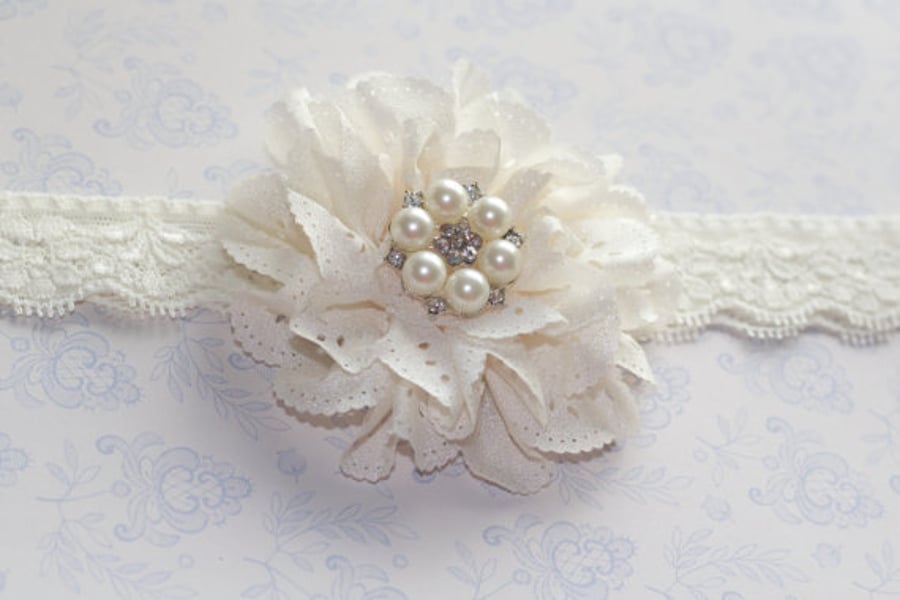 DAPHNE: Bridesmaid Flower Girl Headband. Ivory Flower.