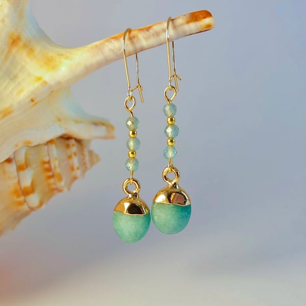 Teal Mountain Jade & Apatite Earrings, Birthday, Anniversary, Gifts For Her