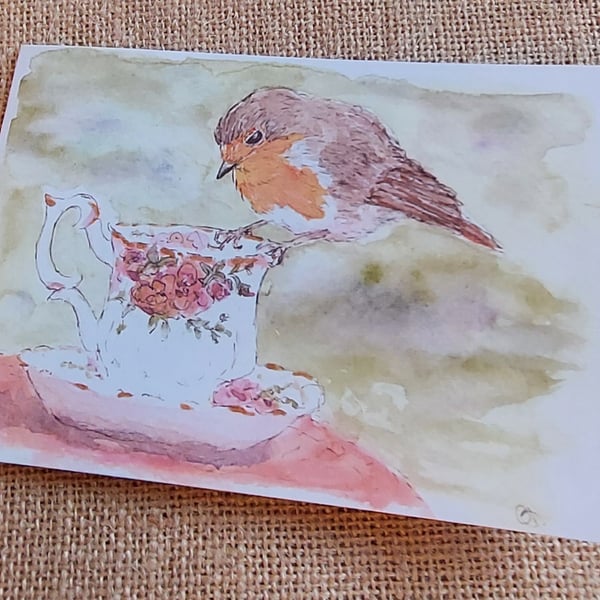 Blank  card - Robin, time for tea