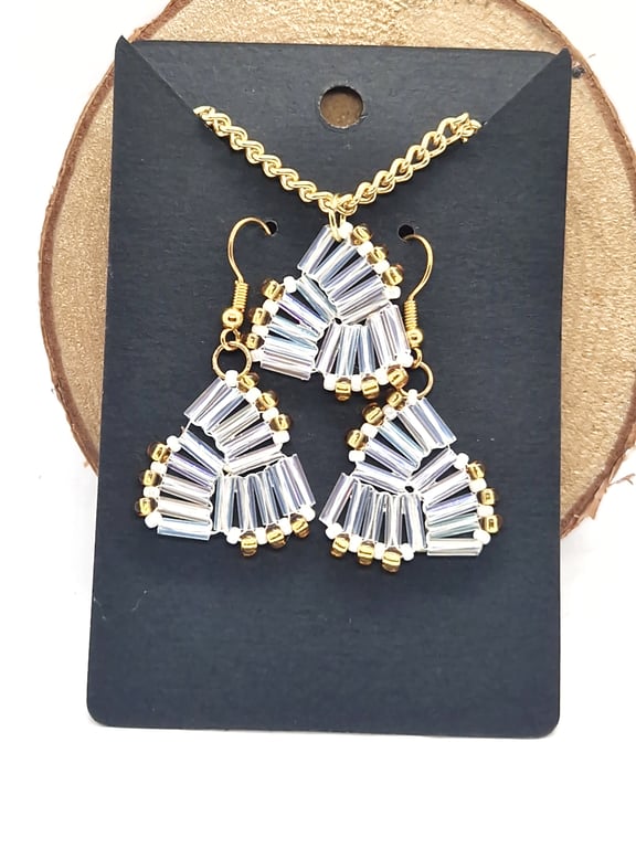 Silver and gold Christmas vibes beaded necklace and earrings set