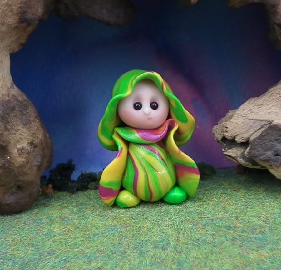 Tiny Garden Gnome 'Betha' 1.5" OOAK Sculpt by Ann Galvin