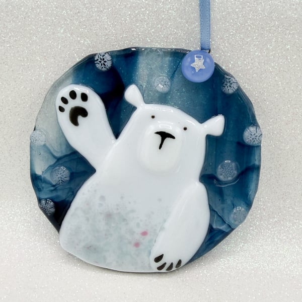 Fused Glass Polar Bear Decoration