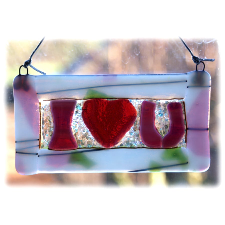 I Love You Fused Glass Hanging Plaque 