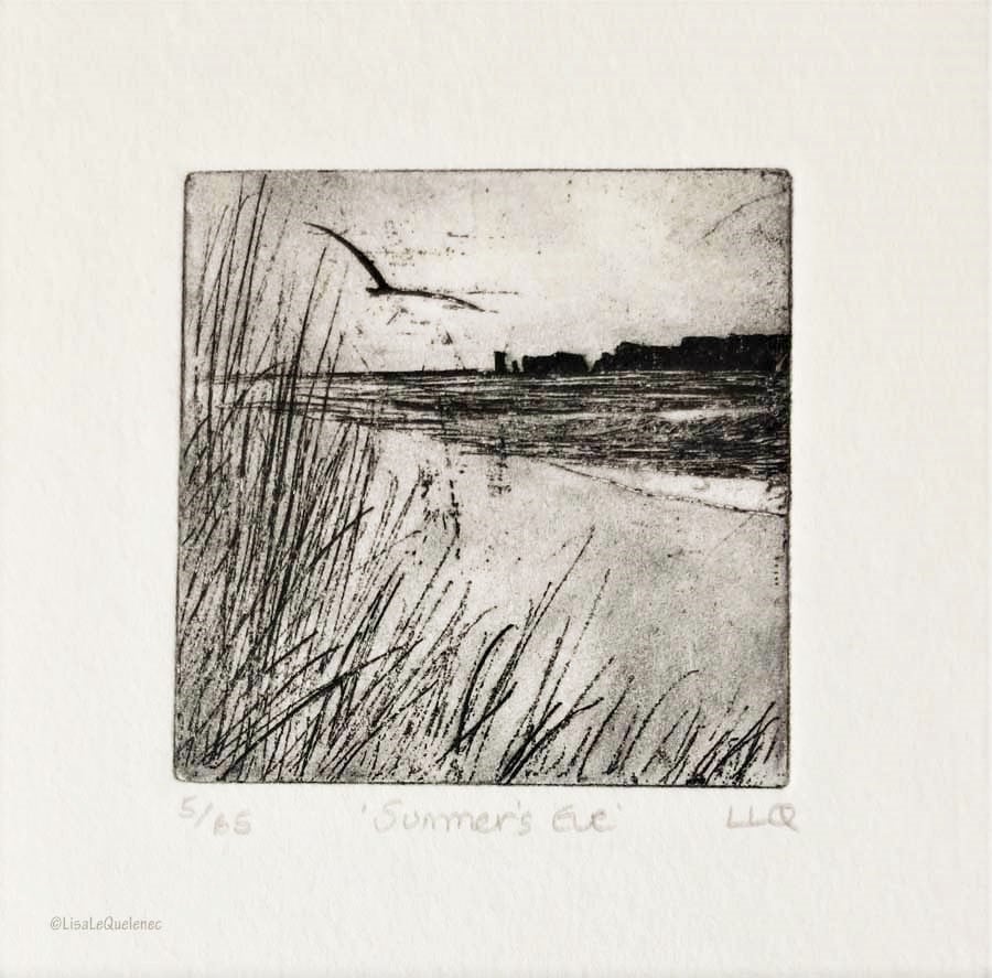 Summer's Eve original etching coastal beach scene no.5 of 65