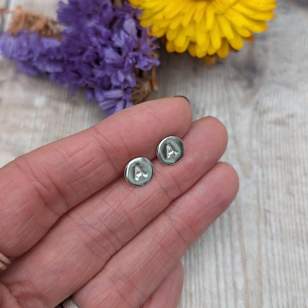 Sterling Silver Small Initial Disc Stud Earrings - JBJ3006