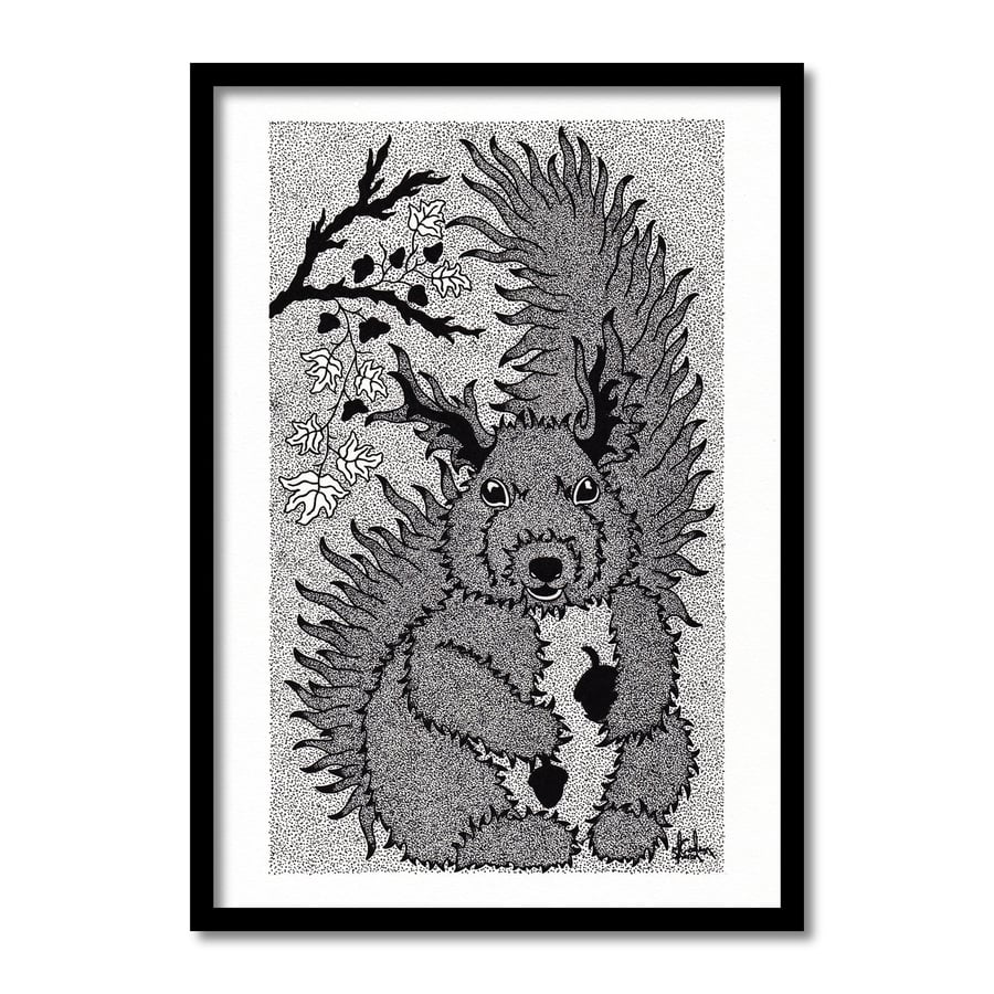 Squirrel Original Art Pen And Ink Drawing