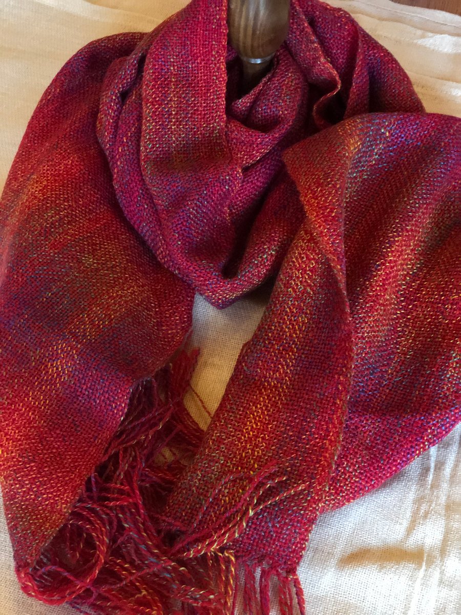 Handwoven Red Multicoloured Pashmina Style Scarf