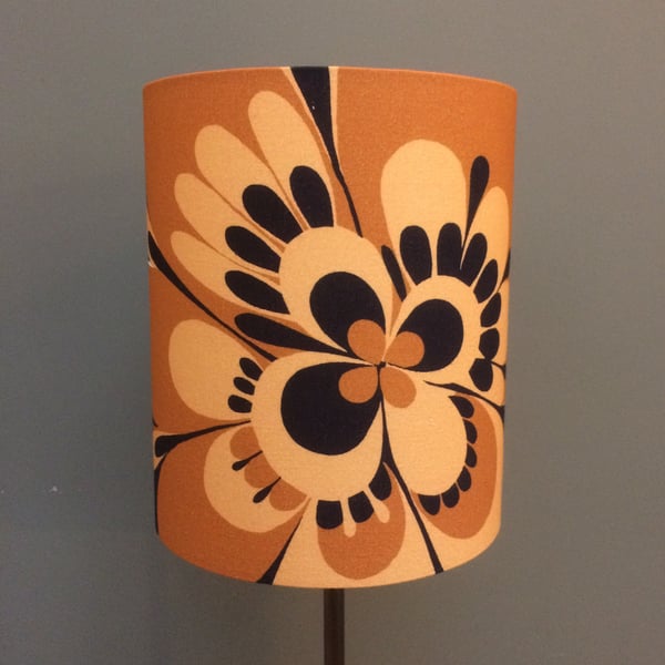 Bold RETRO Copper Mustard BIG Groovy 60s 70s style Flowers Fabric Lampshade. 