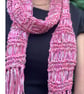 Pink skinny summer scarf with long fringes 