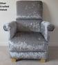 Silver Grey Velvet Chair Adult Armchair & Footstool Nursery Accent Pouffe Small - Image 3