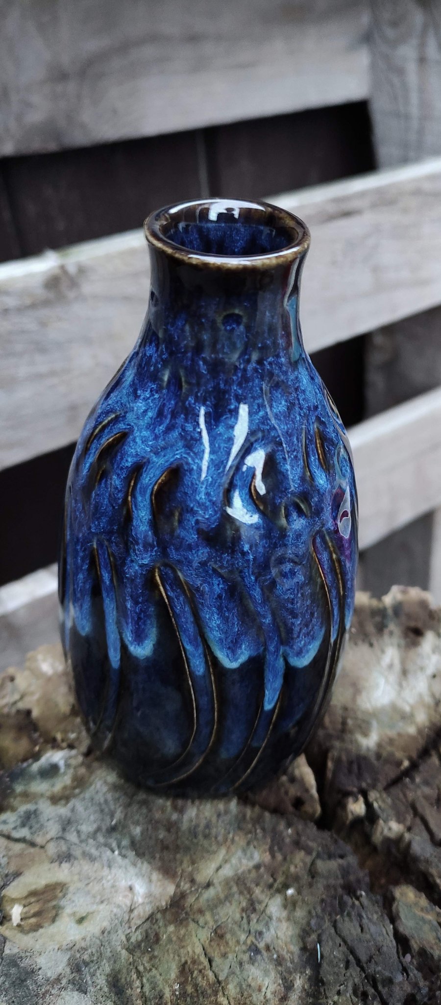 Wavy blue bottle vase