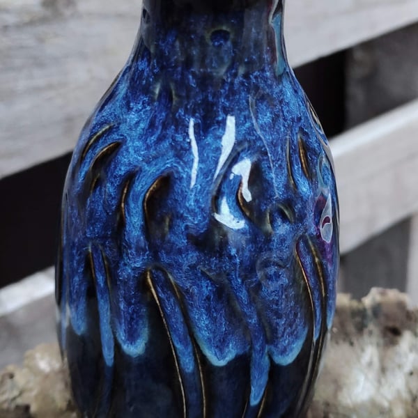 Wavy blue bottle vase