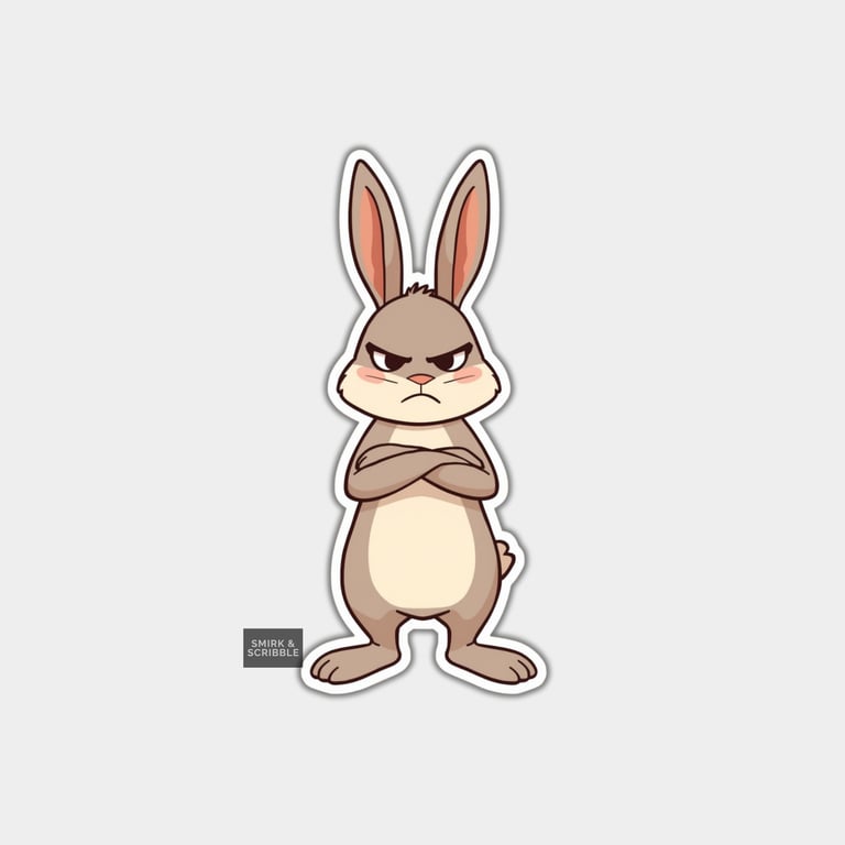 Funny Vinyl Sticker For Adults - Cute Grumpy Rabbit