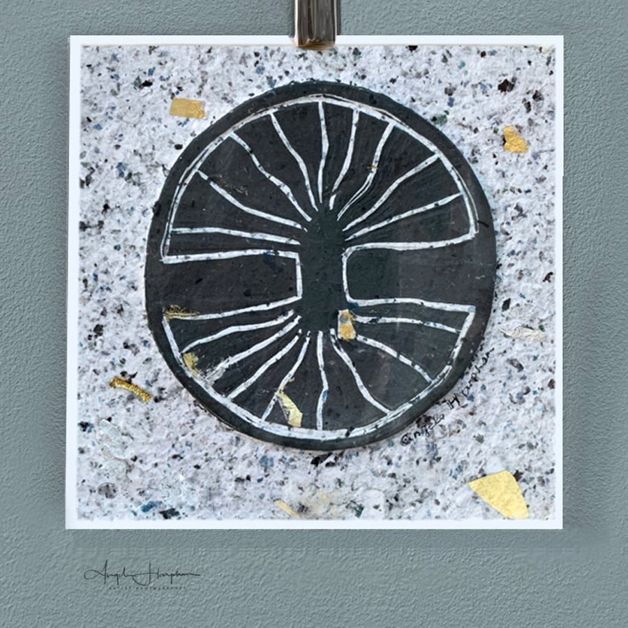 Lino Print on Hand Crafted Paper -  Tree of Life Roundel 