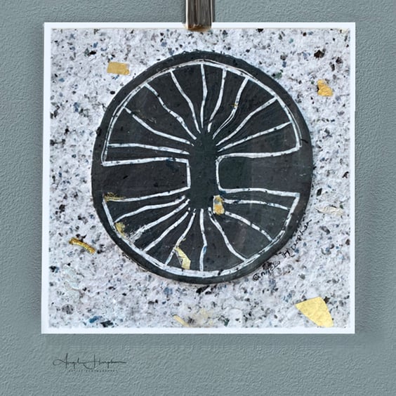 Lino Print on Hand Crafted Paper -  Tree of Life Roundel 