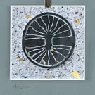 Lino Print on Hand Crafted Paper -  Tree of Life Roundel 