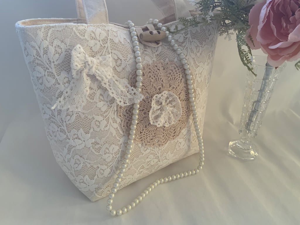 Vintage Style Lace Doily Bag, Bridal Bag, Wedding Bag, Festival Bag
