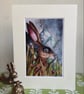 Mounted Print from my Original Hare Rabbit and Dragonflies in Moonlight Painting