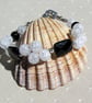 Black Onyx & Crackled Clear Quartz Gemstone Beaded Bracelet "Monochrome Glitz" - Image 1