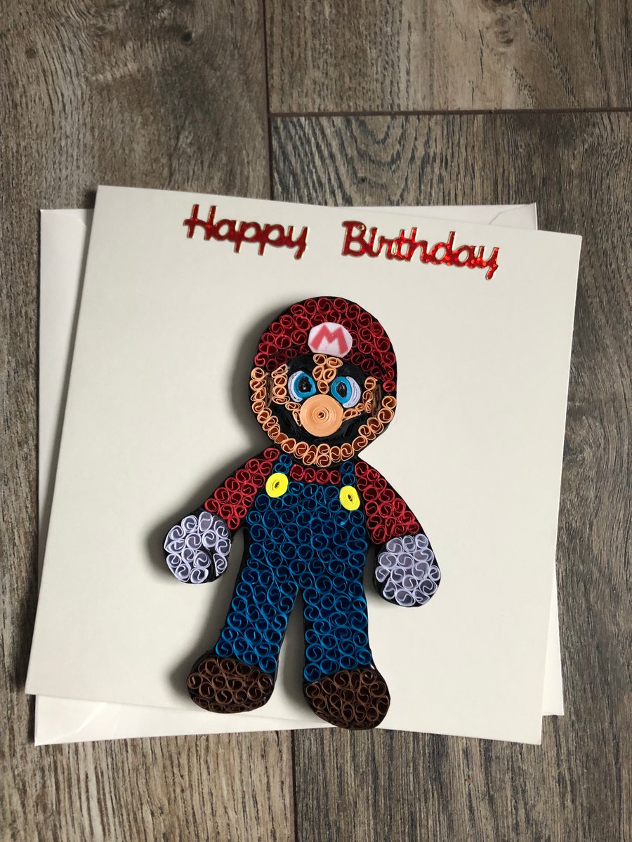 Handmade quilled Mario birthday card