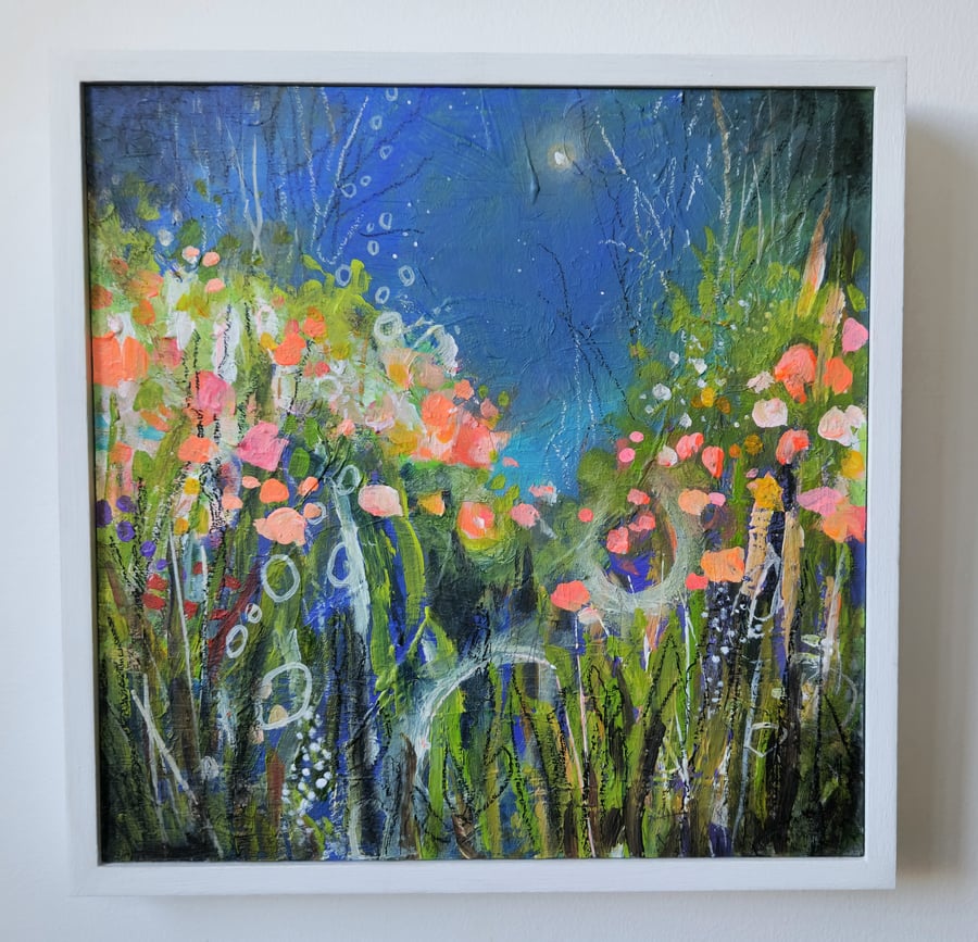 'Night Garden'  Original mixed medium painting 