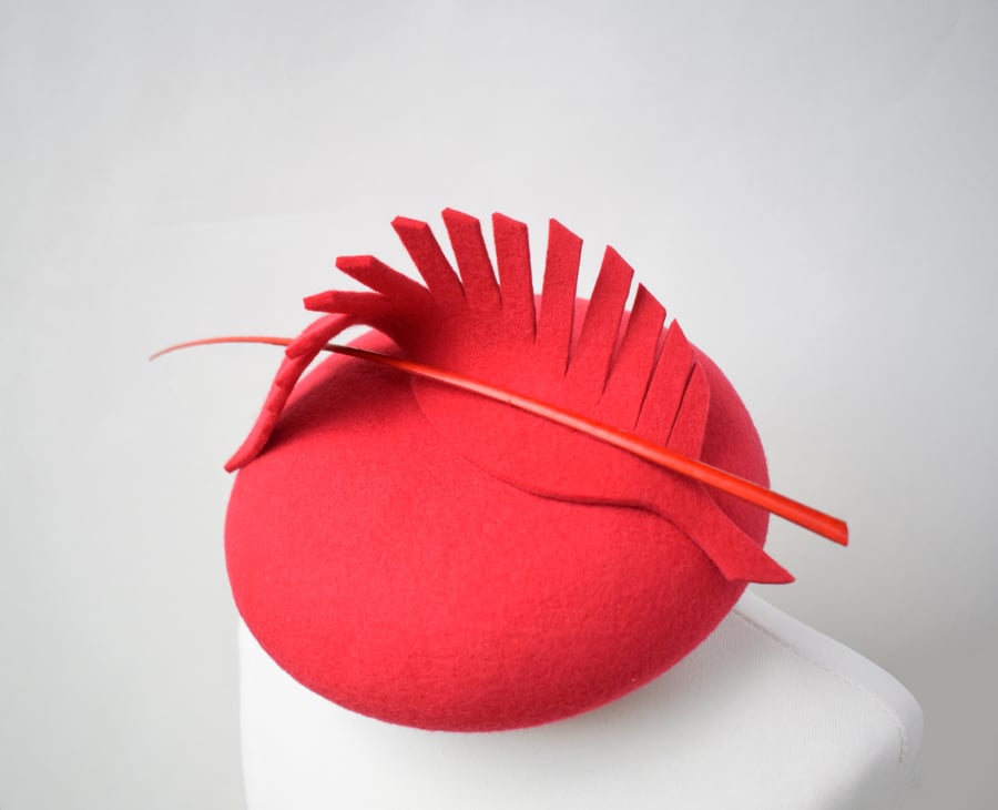 Womens Felt Headpiece - Red Cocktail Hat for Weddings, Races