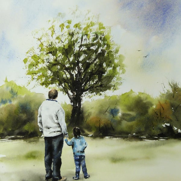 Papa & Jack Consider a Tree. Commission Painting. 