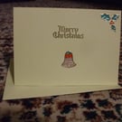 Bell and Holly Leaf Yellow Christmas Card
