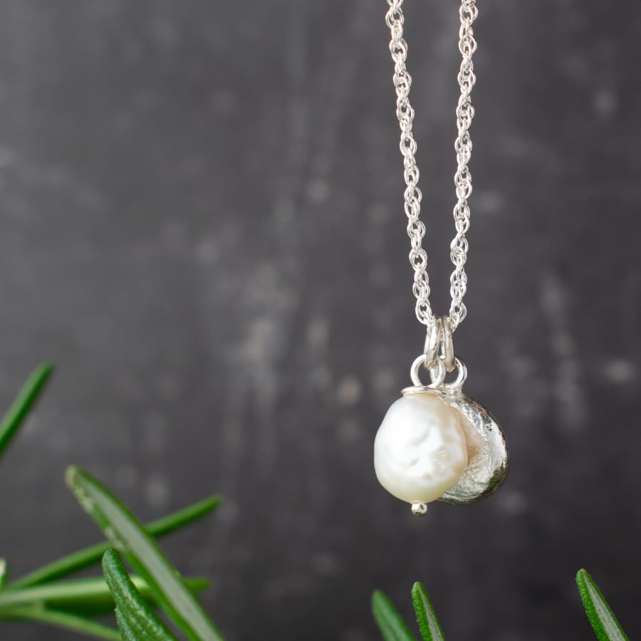 Pearl and Silver Nugget Charm Necklace - Letterbox Gift