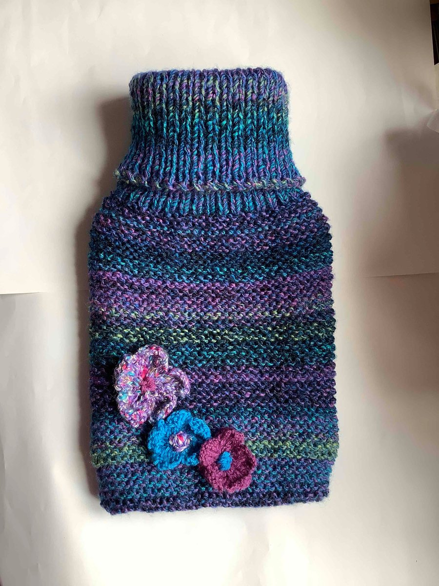 Cuddly hand knitted chunky hot water bottle cover