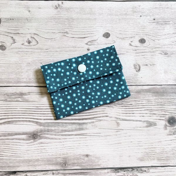 Spotty themed cotton fabric card holder pouch. Loyalty, credit cards purse. 