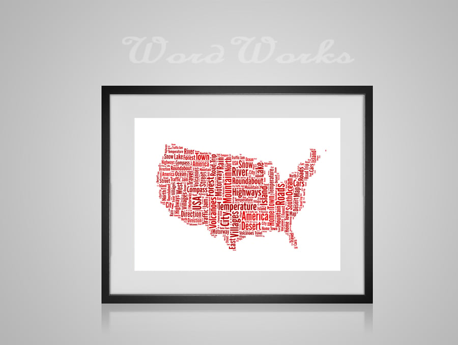 Personalised USA Map Design Word Art Gifts  