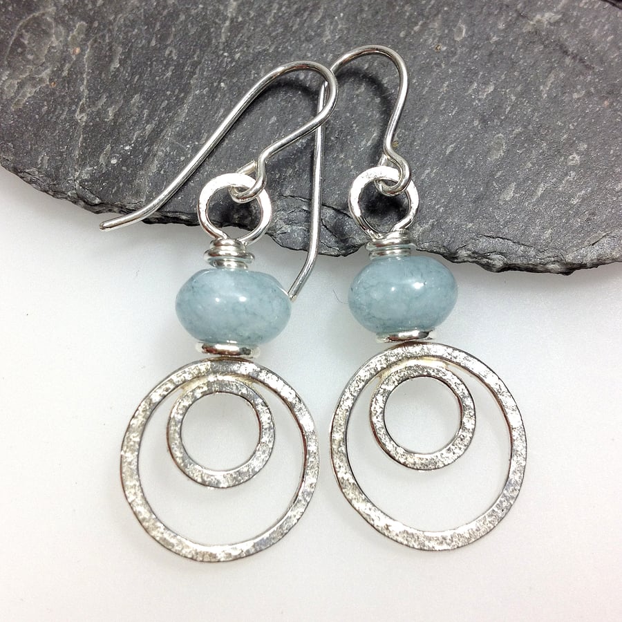 silver peacock earrings with aquamarine